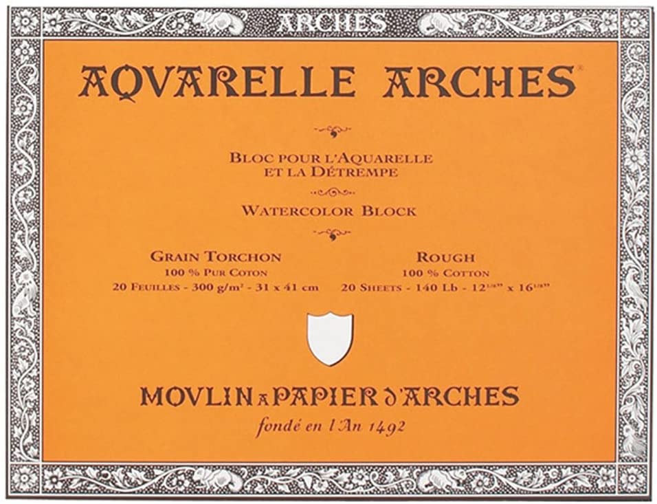 36 x 51 cm 20 fogli - grana torchon Arches blocco per acquerello incollato 4 lati 300 g/mq 